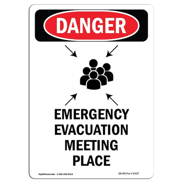 Safety Sign, OSHA Danger, 5" Height, Emergency Evacuation, Portrait, 10PK